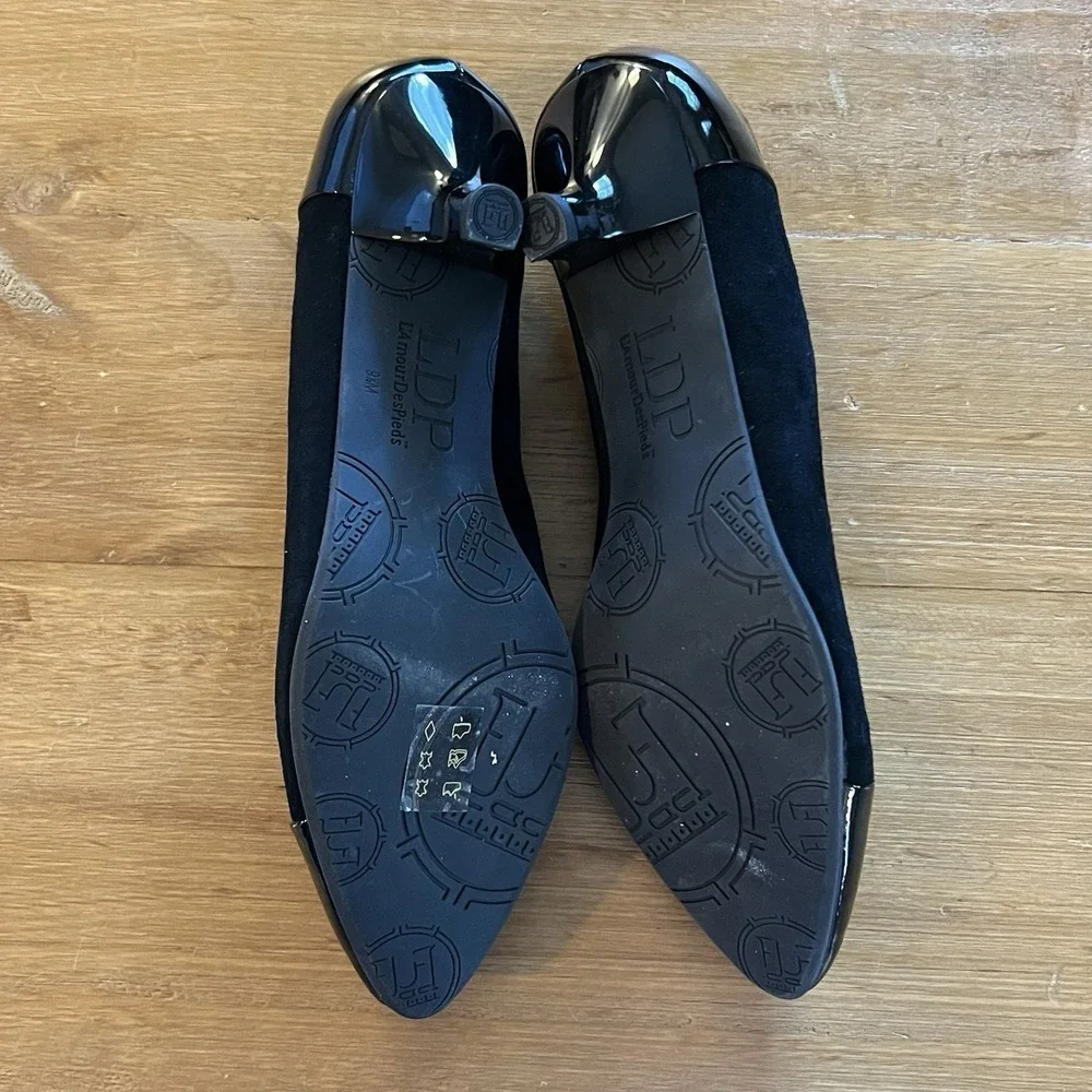L'Amour Des Pieds LDP Women's Kishita Black Suede Patent Leather Size 9.5 Heels